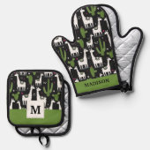 Happy Llama Pattern Ofenhandschuh & Topflappen-Set (Vorderseite/Rückseite)