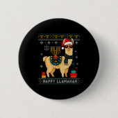Happy Llamakah Funny Ugly Hanukkah Sweater Llama P Button (Vorderseite)