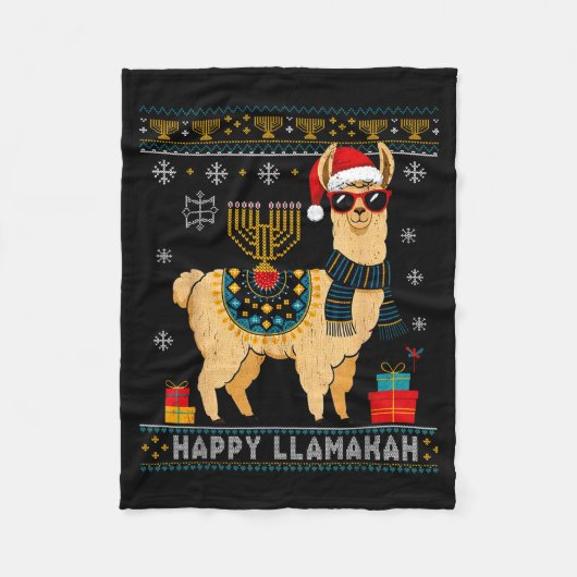 Happy Llamakah Funny Ugly Hanukkah Sweater Llama P Fleecedecke (Vorderseite)