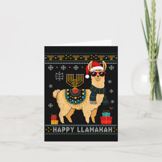 Happy Llamakah Funny Ugly Hanukkah Sweater Llama P Karte (Vorderseite)