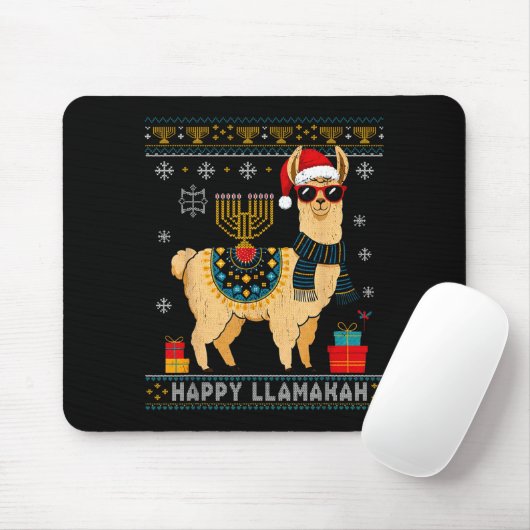 Happy Llamakah Funny Ugly Hanukkah Sweater Llama P Mousepad (Mit Mouse)