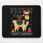 Happy Llamakah Funny Ugly Hanukkah Sweater Llama P Mousepad (Vorne)