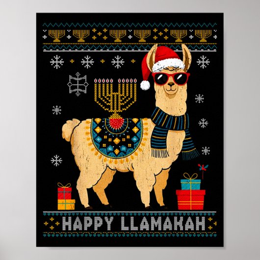 Happy Llamakah Funny Ugly Hanukkah Sweater Llama P Poster (Vorne)