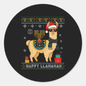 Happy Llamakah Funny Ugly Hanukkah Sweater Llama P Runder Aufkleber (Vorderseite)