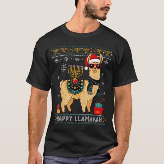 Happy Llamakah Funny Ugly Hanukkah Sweater Llama P T-Shirt (Vorderseite)