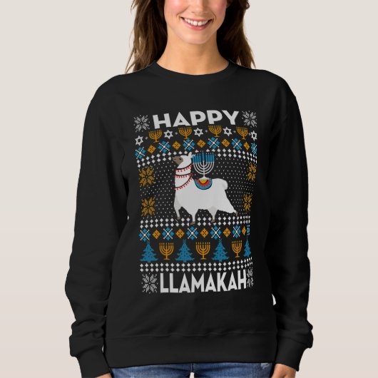 Happy Llamakah  Llama  Hanukkah Ugly Sweater Sweatshirt (Vorderseite)