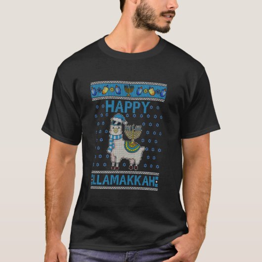 Happy Llamakkah Funny Lama Ugly Hanukkah Sweater T-Shirt (Vorderseite)