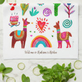 Happy Llamas & Hearts Küchenhandtücher nach Maß Geschirrtuch (Gefaltet)