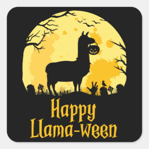 Happy Llamaween Funny Halloween Llama Kostümgesche Quadratischer Aufkleber