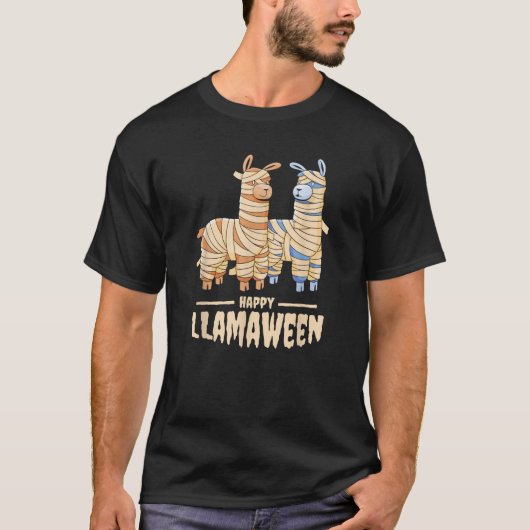 Happy Llamaween Funny Halloween Llama Mummy Costum T-Shirt (Vorderseite)