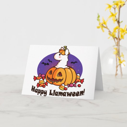 Happy Llamaween Karte (Gelbe Blume)