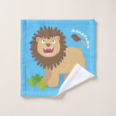 Happy Löwe brüllend Cartoon Illustration Badhandtuch Set (Waschlappen)