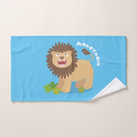 Happy Löwe brüllend Cartoon Illustration Badhandtuch Set (Handtuch)