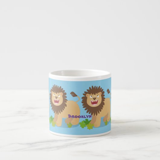 Happy Löwe brüllend Cartoon Illustration Espressotasse (Vorderseite)