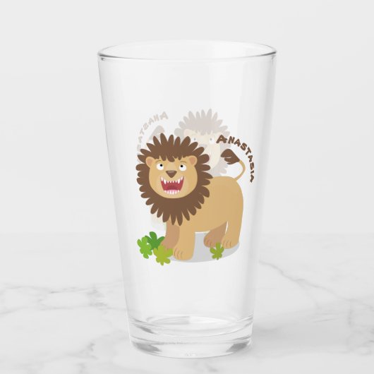 Happy Löwe brüllend Cartoon Illustration Glas (Vorderseite)