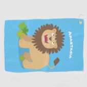 Happy Löwe brüllend Cartoon Illustration Golfhandtuch (Horizontal)