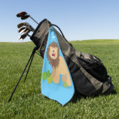 Happy Löwe brüllend Cartoon Illustration Golfhandtuch (Gras)