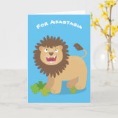 Happy Löwe brüllend Cartoon Illustration Karte (Gelbe Blume)