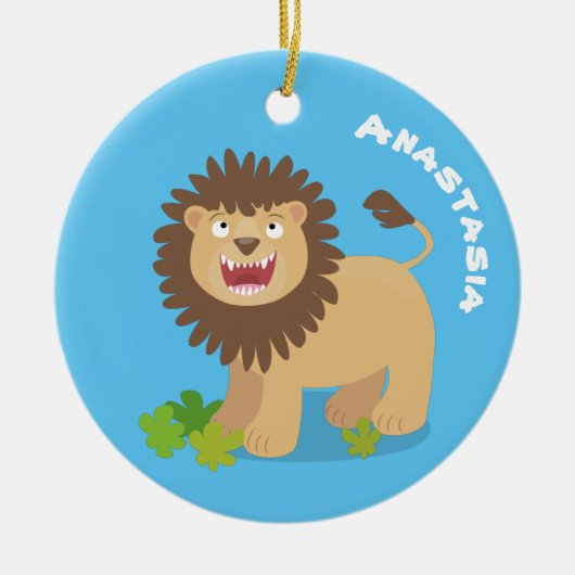 Happy Löwe brüllend Cartoon Illustration Keramik Ornament (Vorne)