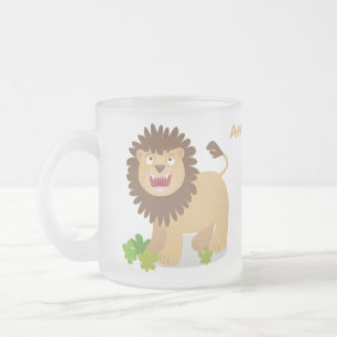 Happy Löwe brüllend Cartoon Illustration Mattglastasse