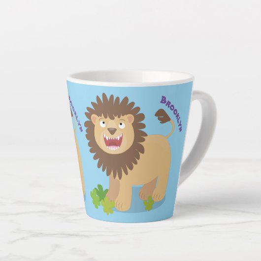 Happy Löwe brüllend Cartoon Illustration Milchtasse (Rechte Ecke)