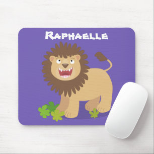 Happy Löwe brüllend Cartoon Illustration Mousepad