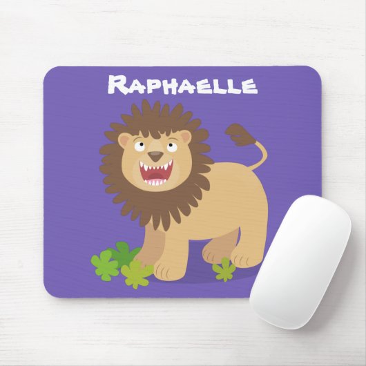 Happy Löwe brüllend Cartoon Illustration Mousepad (Mit Mouse)