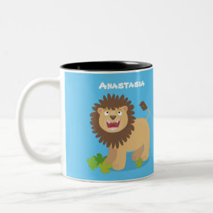Happy Löwe brüllend Cartoon Illustration Zweifarbige Tasse