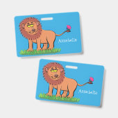 Happy Löwe mit Schmetterling-Cartoon-Abbildung Ausweis (Vorder- & Rückseite)