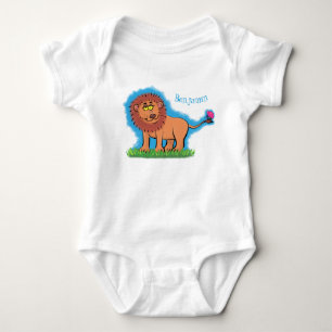 Happy Löwe mit Schmetterling-Cartoon-Abbildung Baby Strampler