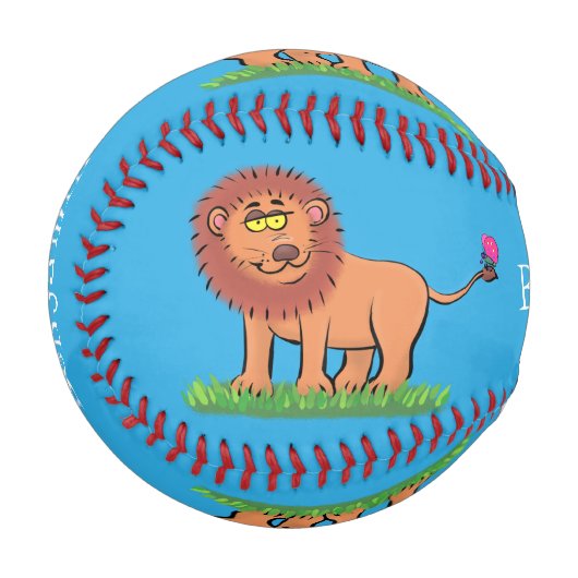 Happy Löwe mit Schmetterling-Cartoon-Abbildung Baseball (Vorderseite Links)