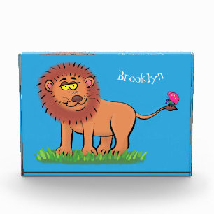 Happy Löwe mit Schmetterling-Cartoon-Abbildung Fotoblock