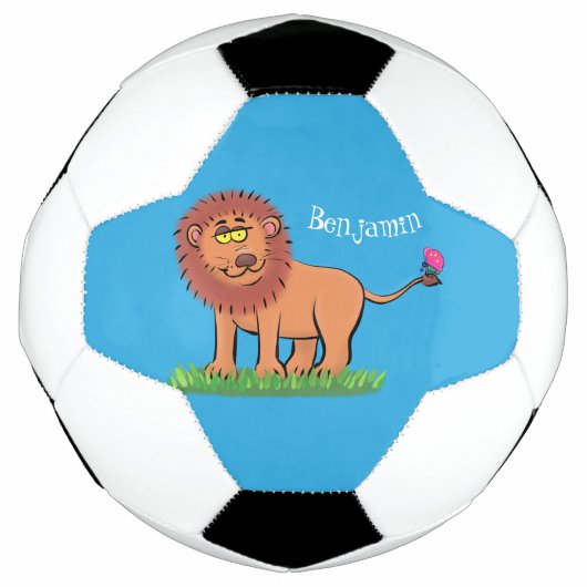 Happy Löwe mit Schmetterling-Cartoon-Abbildung Fußball (Vorderseite)