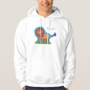 Happy Löwe mit Schmetterling-Cartoon-Abbildung Hoodie