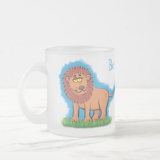 Happy Löwe mit Schmetterling-Cartoon-Abbildung Mattglastasse (Links)