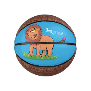Happy Löwe mit Schmetterling-Cartoon-Abbildung Mini Basketball