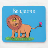 Happy Löwe mit Schmetterling-Cartoon-Abbildung Mousepad (Vorne)