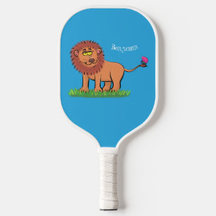 Happy Löwe mit Schmetterling-Cartoon-Abbildung Pickleball Schläger