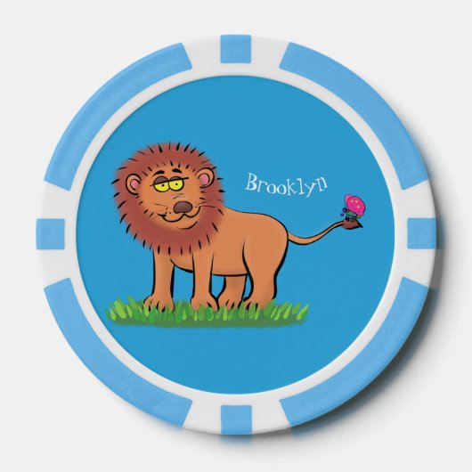 Happy Löwe mit Schmetterling-Cartoon-Abbildung Pokerchips (Vorderseite)