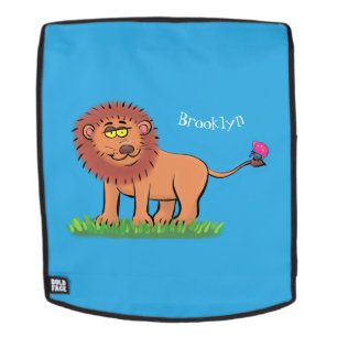 Happy Löwe mit Schmetterling-Cartoon-Abbildung Rucksack