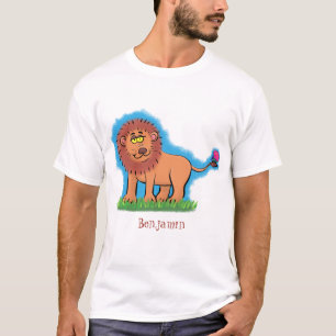 Happy Löwe mit Schmetterling-Cartoon-Abbildung T-Shirt