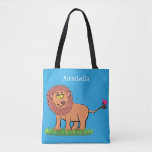Happy Löwe mit Schmetterling-Cartoon-Abbildung Tasche