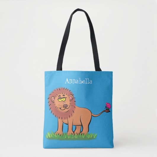 Happy Löwe mit Schmetterling-Cartoon-Abbildung Tasche (Vorderseite)