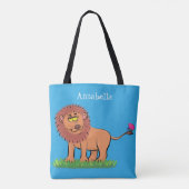 Happy Löwe mit Schmetterling-Cartoon-Abbildung Tasche (Rückseite)