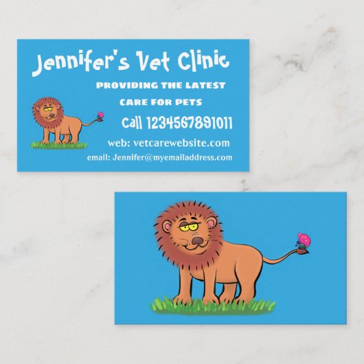Happy Löwe mit Schmetterling-Cartoon-Abbildung Visitenkarte (Vorne/Hinten)