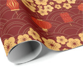 Happy Lunar New Year 2024 mit Kirschbaum-Blume Geschenkpapier (Rolleneckpunkt)