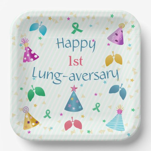 Happy Lung-Aversary Green Stripe Party Pappteller (Vorderseite)