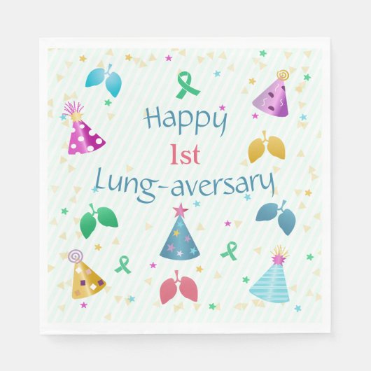 Happy Lung-Aversary Green Stripe Party Serviette (Vorderseite)