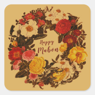 Happy Mabon Herbst Equinox Gezeter gegen Fall Gold Quadratischer Aufkleber