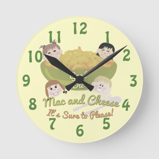 Happy Mac und Cheese Time Retro Art Sprichwort Runde Wanduhr (Vorderseite)